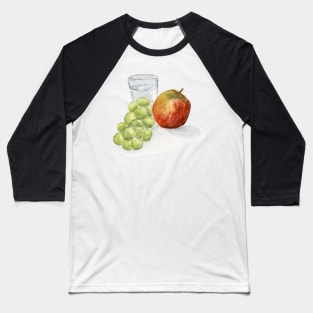 Red Apple, Green Grapes Painting Watercolor Glass of Water, Still life Painting, Art Kitchen Wall Art Baseball T-Shirt
